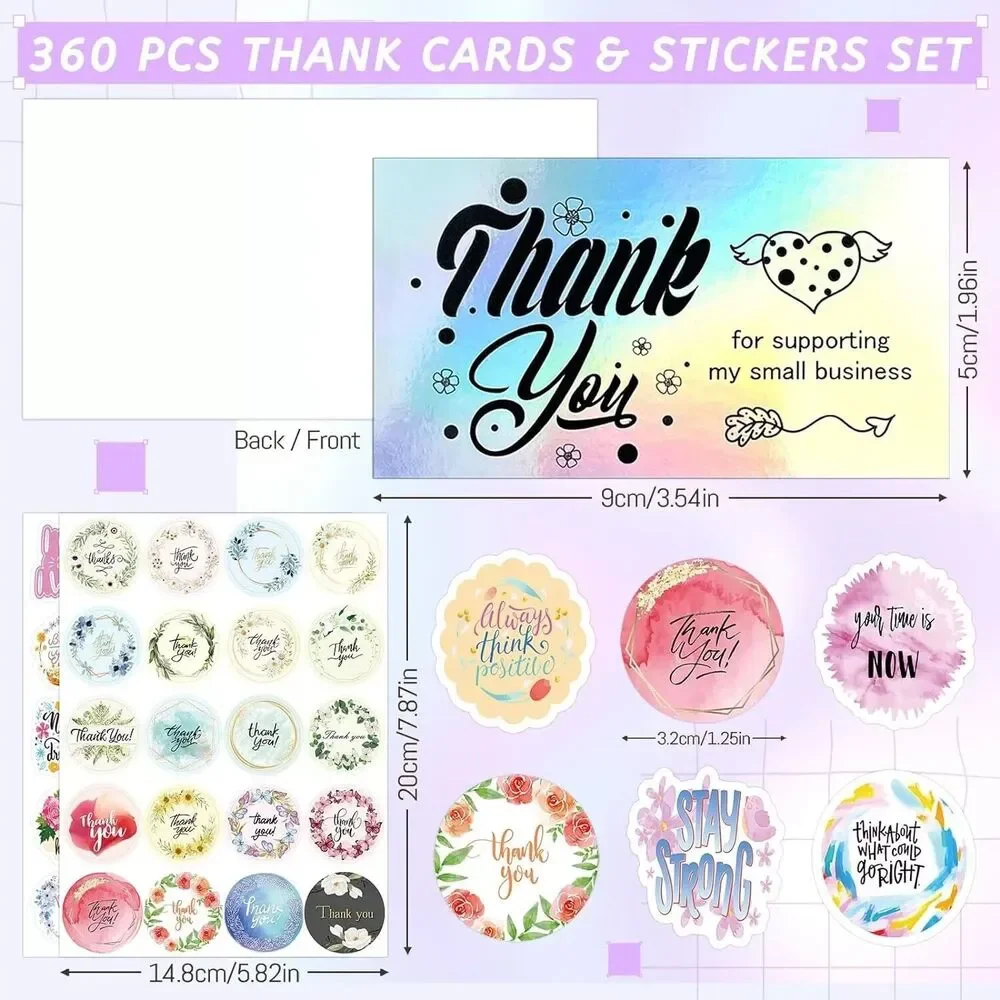 Set of 360 Holographic Thank You Cards & Stickers - 180 Cards & 180 Stickers